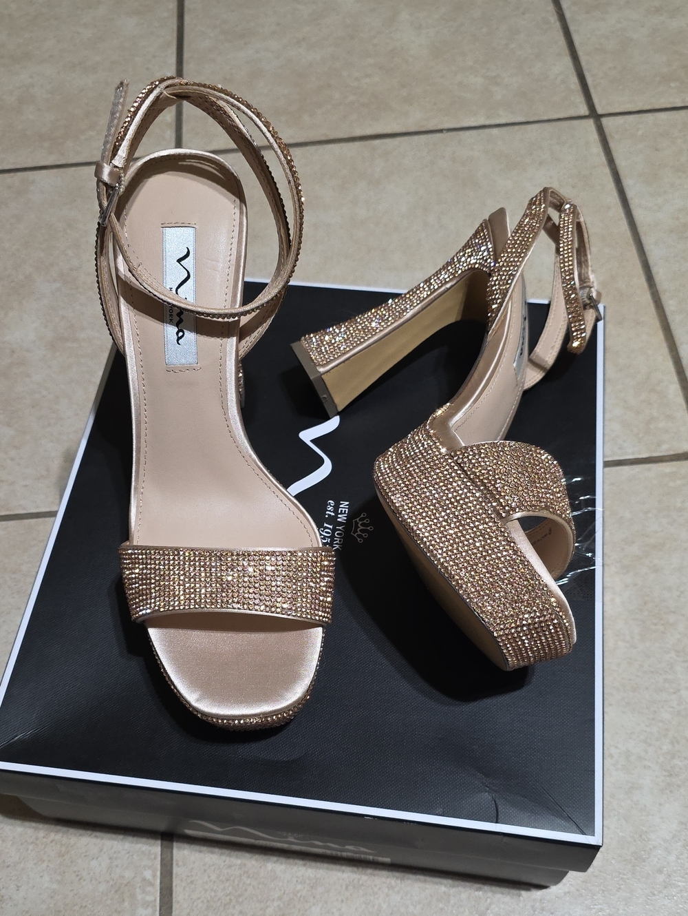 Nina Shoes Rose Gold Crystal Platform Sandals